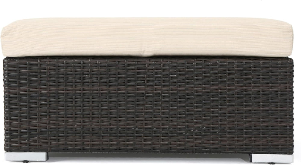roomfitters Outdoor Wicker Ottoman with Cushion for Stylish Patio Furniture, ...