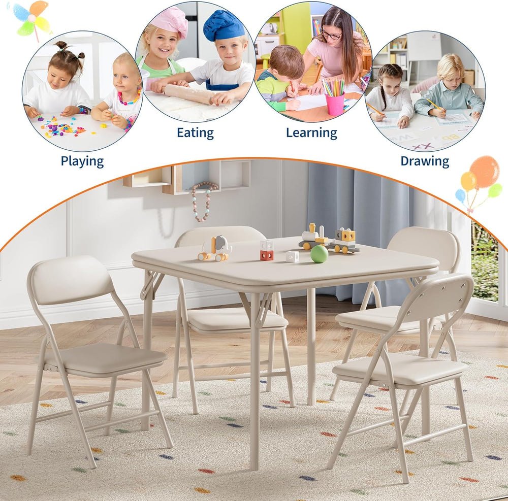 IDEALHOUSE 5 Piece Boys Girls Folding Table and Chairs Set, Activity Table an...