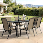 JEAREY Patio Dining Chairs Set of 6, Outdoor Stackable Dining Furniture Set, All Weather Dining Set for Lawn, Garden, Backyard, Poolside, Beige
