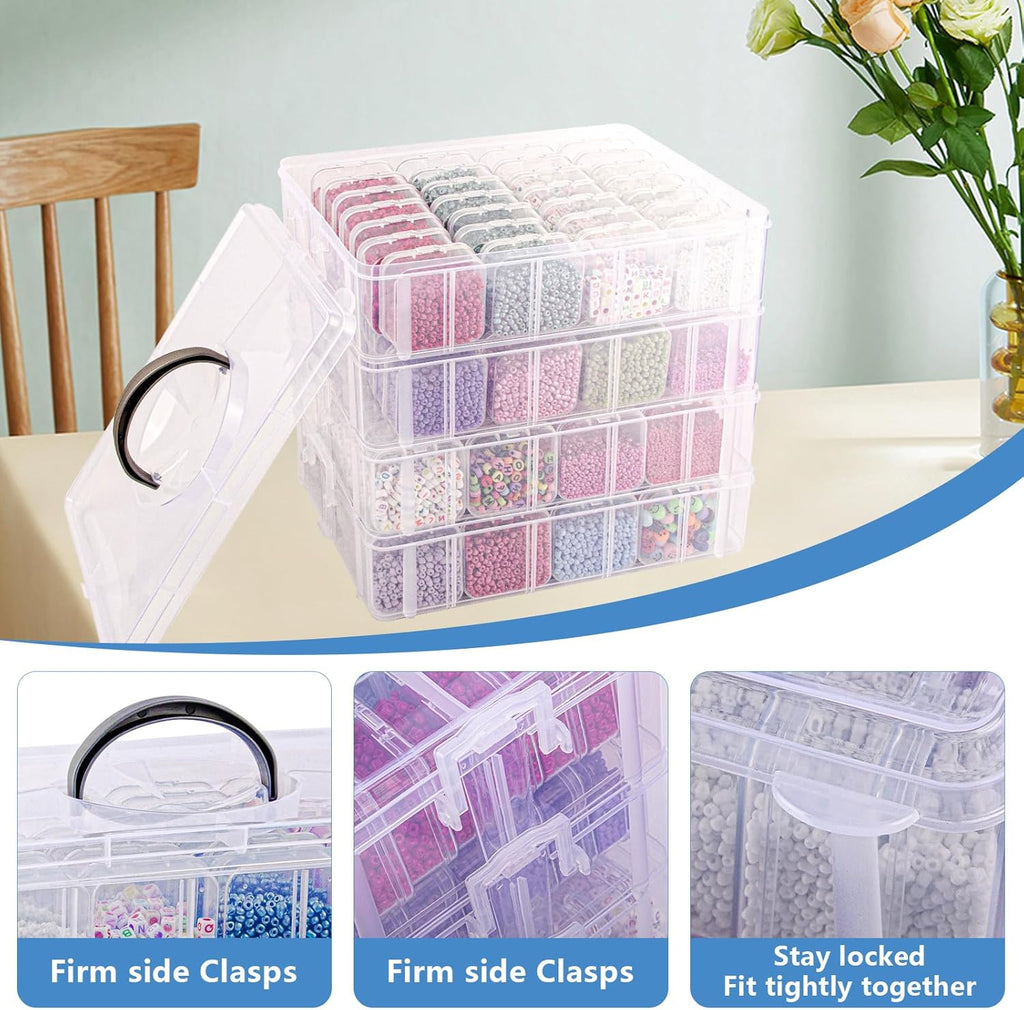 VTG Bead Organizer Box, 112 Pcs Small Organizers, 3-Tier Bead Storage Containers Portable Organizer and Storage Box Stackable Plastic Cases for Bracelet Making DIY Jewelry Nail Charms