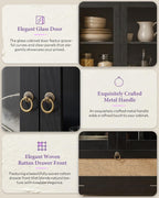 75'' Black Arched Cabinet, Arch Pantry Storage Cabinet with 3 Glass Doors | TYBOATLE, Pantry Cabinet, Farmhouse Style, Rattan Drawers, Anti-Tip Device, Kitchen, Bathroom, Dining Room, Cupboard Storage