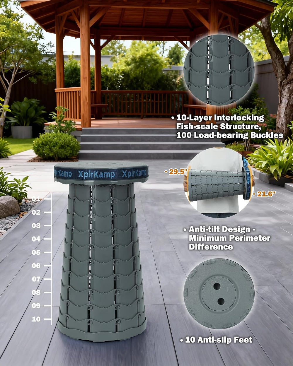 Folding Collapsible Stool Chair Portable Camp Seat for Adults 400LBS, Grey