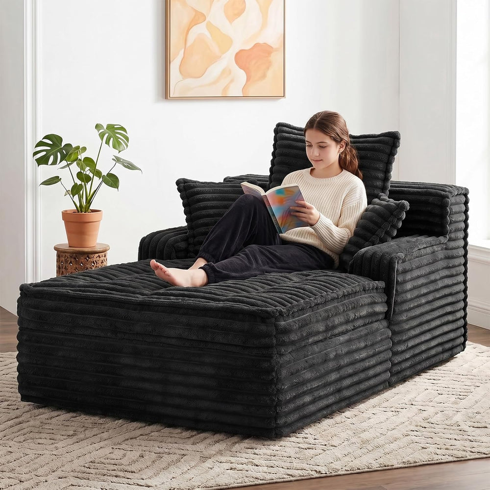 Chaise Lounge Couch Indoor, Small Corduroy Upholstered Sleeper Sofa Bed Readi...