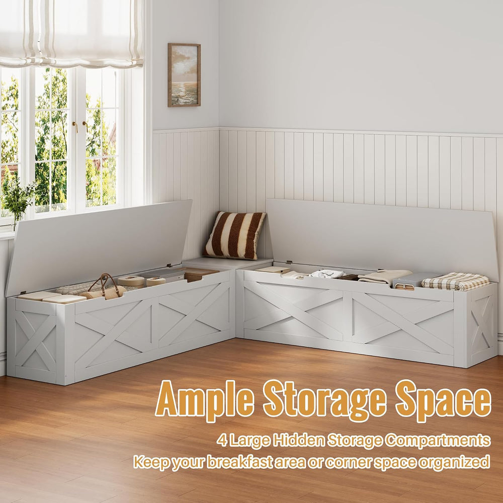 Mekminop Kitchen Breakfast Nook Bench with Cushions, L Shape Corner Storage B...