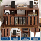 Large Record Player Stand, Record Player Table Vinyl Record Storage Holder Records Cabinet Organizer with Power Outlet for Living Room, Walnut