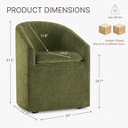 Upholstered Dining Chairs with Casters, Washable Cover Modern Dining Room Chairs with Barrel Backrest & Dual Armrest for Kitchen, Living Room, Bedroom, Green Fabric, 2PCS