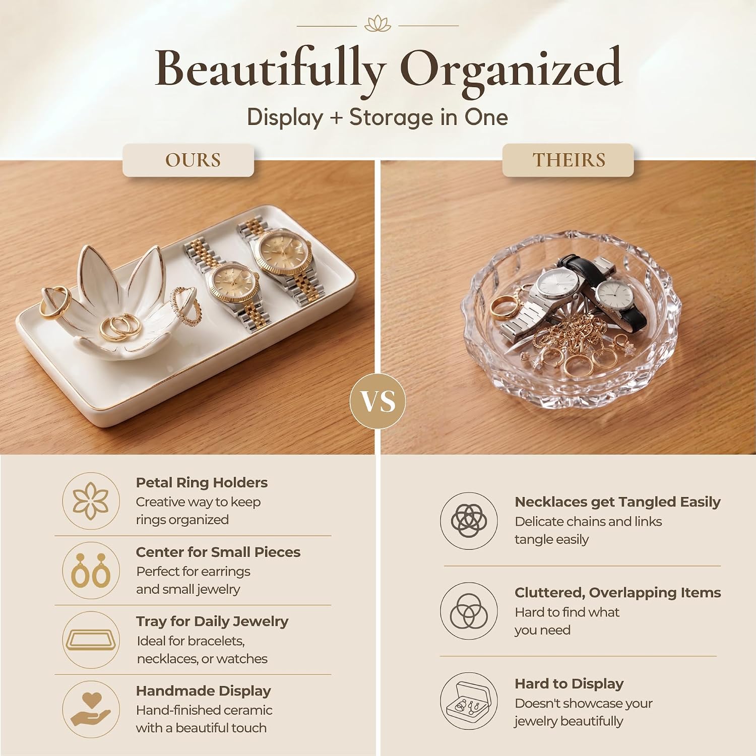 Mystic Touch Ceramic Jewelry Dish with Flower Ring Holder [Golden Trim]