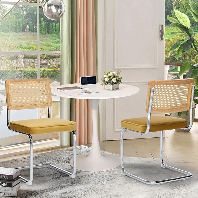 3-Pieces 31.5" Round Dining Table Set for 2, White Dining Table & Velvet Upholstered Dining Chairs Set of 2 for Kitchen Dining Room Apartment Small Space(Gold Velvet Chairs)