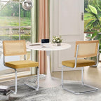 3-Pieces 31.5" Round Dining Table Set for 2, White Dining Table & Velvet Upholstered Dining Chairs Set of 2 for Kitchen Dining Room Apartment Small Space(Gold Velvet Chairs)