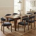 VKNOW Wooden Dining Chairs Set of 6, Modern Upholstered Dining Room Chairs with Walnut Wood Legs and Curved Backrest, Fabric Kitchen Chairs for Farmhouse/Living Room/Dining Room, Charcoal