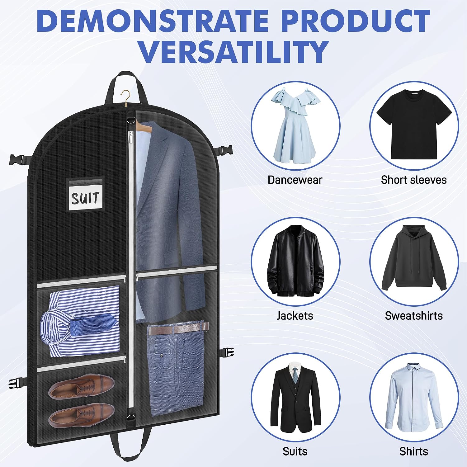 Garment Bags for Hanging Clothes, Dance Costume Garment Bag with Pockets, Waterproof Hanging Clothes Bag, Foldable Dustproof Dance Travel Bag for Suit Dance Costume (110×60cm,Black)