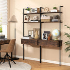 Giantex 4-Tier Ladder Bookshelf Set of 2, Wall Mounted Storage Shelf | Industrial Open Display Shelf w/2 Anti-Tipping Kits, Drawer & Metal Frame, Compact Storage Organizer for Living Room, Office