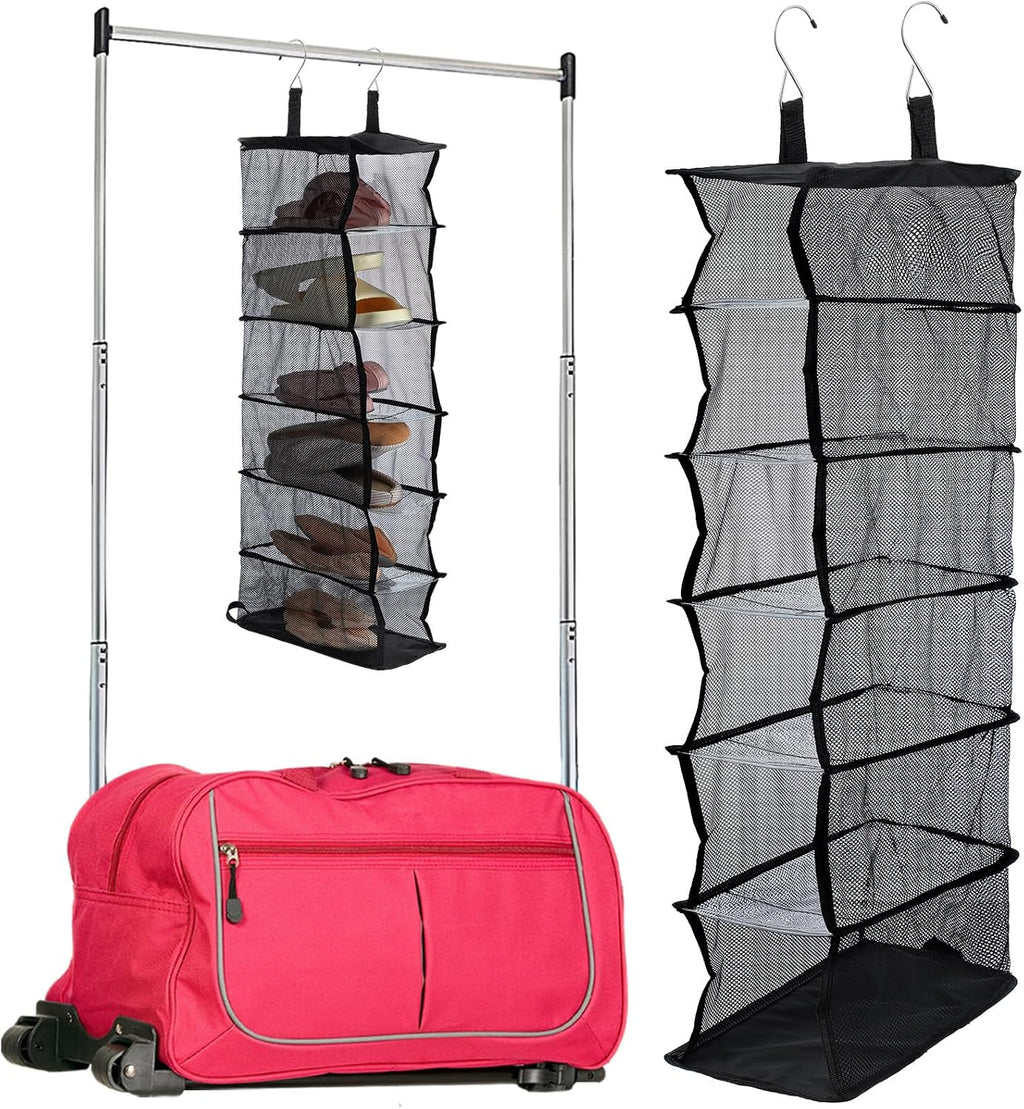 Aliceset 6-shelf Hanging Shoe Organizer for Dance Bags, Collapsible Hanging Shoe Rack with Transparent Shelves and Mesh Sides, Travel Backstage Accessories, Dance Bag Accessories