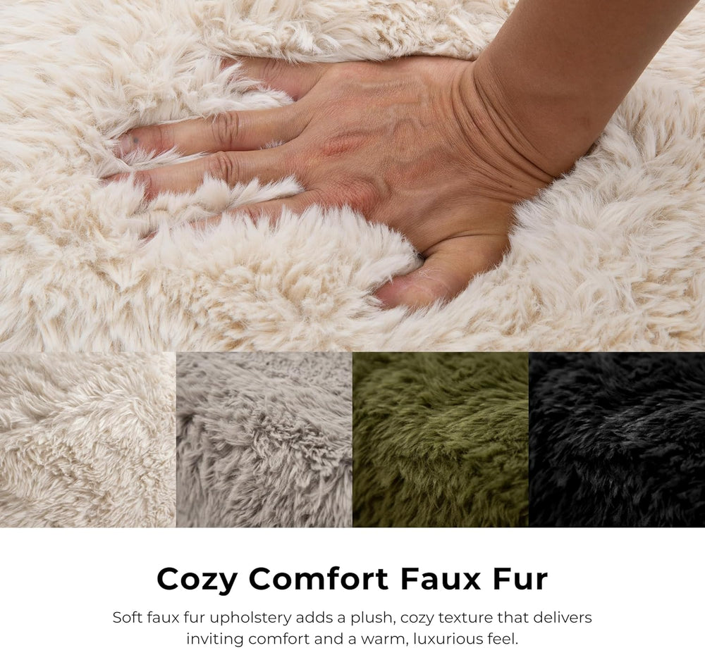 Furniture of America Havyn Modern Faux Fur 1-Seater Square Modular Foam Ottom...