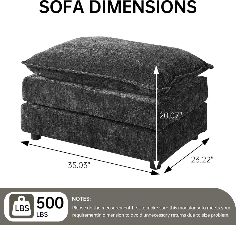 35'' Cloud Chenille Ottoman for Bedroom, Living Room and Entryway (Gr...