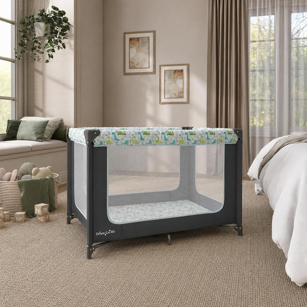 Dream On Me Zodiak Portable Playard, Compact for Travel, Carry Bag, Gray/Green
