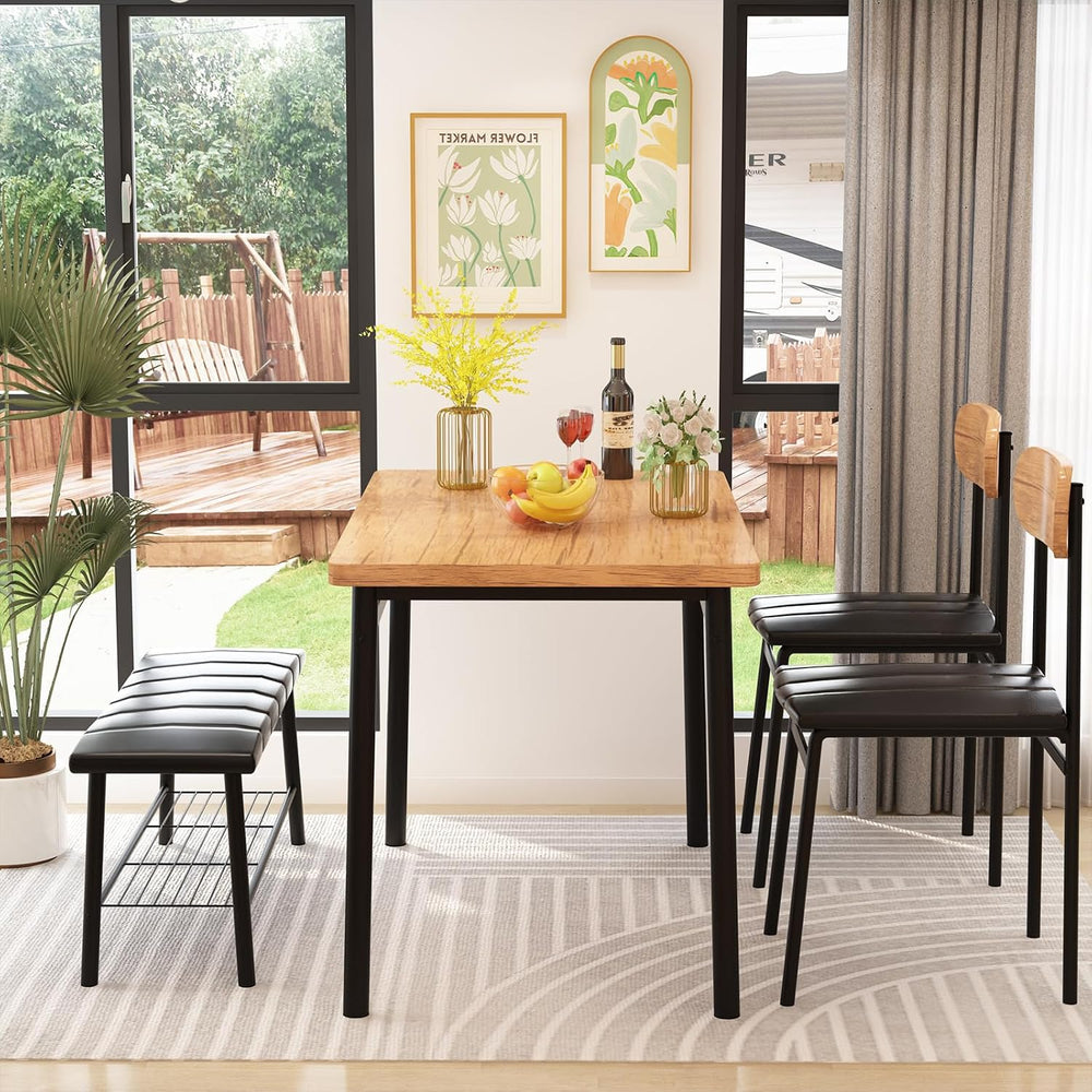 furlinkhm Dining Table Set for 4, Kitchen Table with Bench and Chairs, Indust...