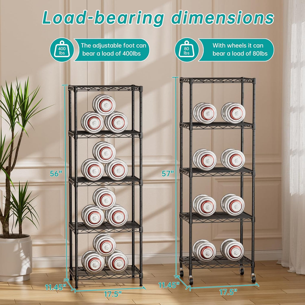 SINGAYE Shelf Closet Wire Shelving：Adjustable Metal Unit for Laundry Room Organization Bathroom Kitchen Home Storage with Wheels Small Pantry Rack Shelves