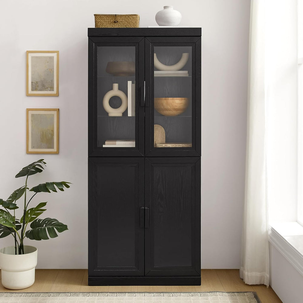 Crosley Furniture Essen Glass Door China Hutch Kitchen Pantry Storage Cabinet...