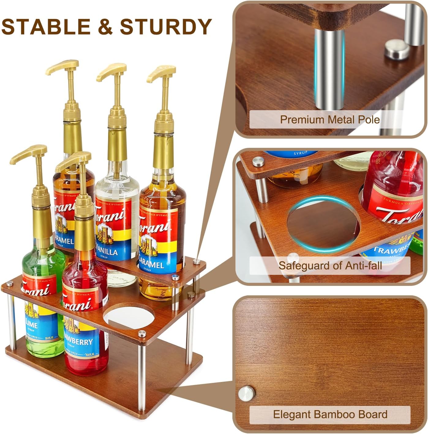 Coffee Syrup Organizer Rack,2-Tier Coffee Syrup Stand Holder for Coffee Station Countertop,6 Bottles Storage Display Shelves for Wine, Dressing Cocktail in Coffee Bar