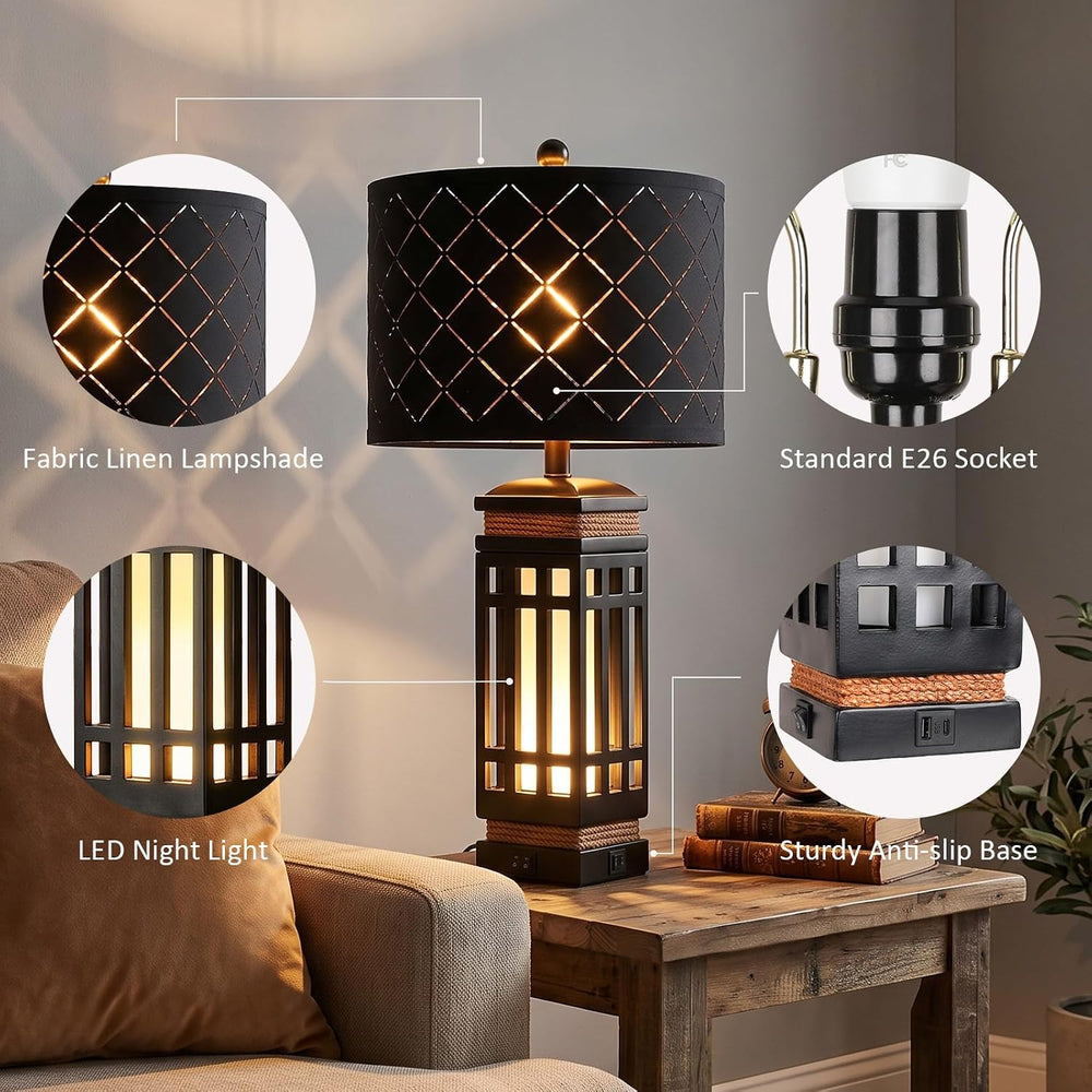 Hamucd 25'' Modern Farmhouse Table Lamp Set of 2 for Living Room Bedroom