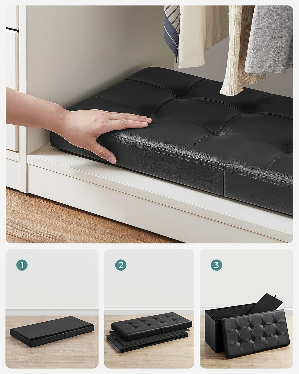 SONGMICS 30 Inches Folding Storage Ottoman Bench with Flipping Lid | Storage ...