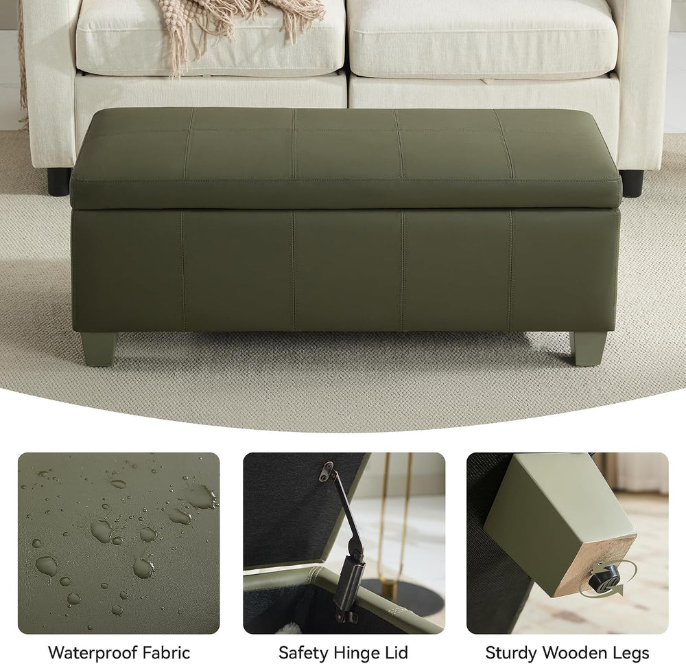 WUTUTUEE 41" Faux Leather Storage Ottoman, Stitch Tufted Rectangle Uphol...