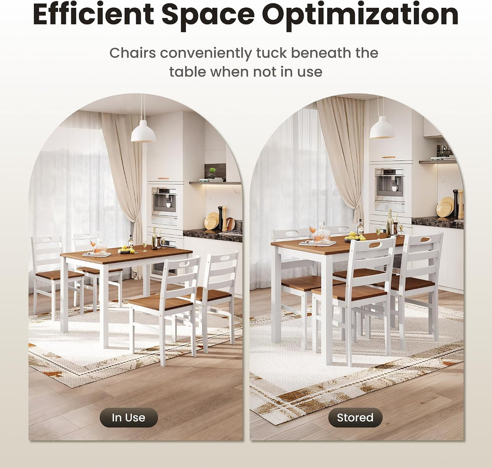 PHI VILLA Dining Table Set for 4, Solid Wood Kitchen Table and Chairs | Solid...