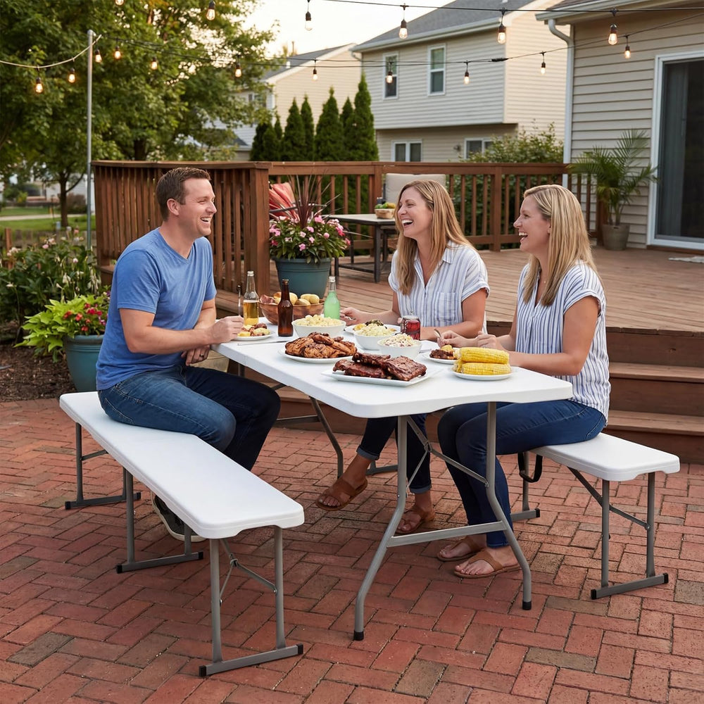 Byliable Folding Bench 6ft,Portable Plastic Bench Seat with Handle,White | He...