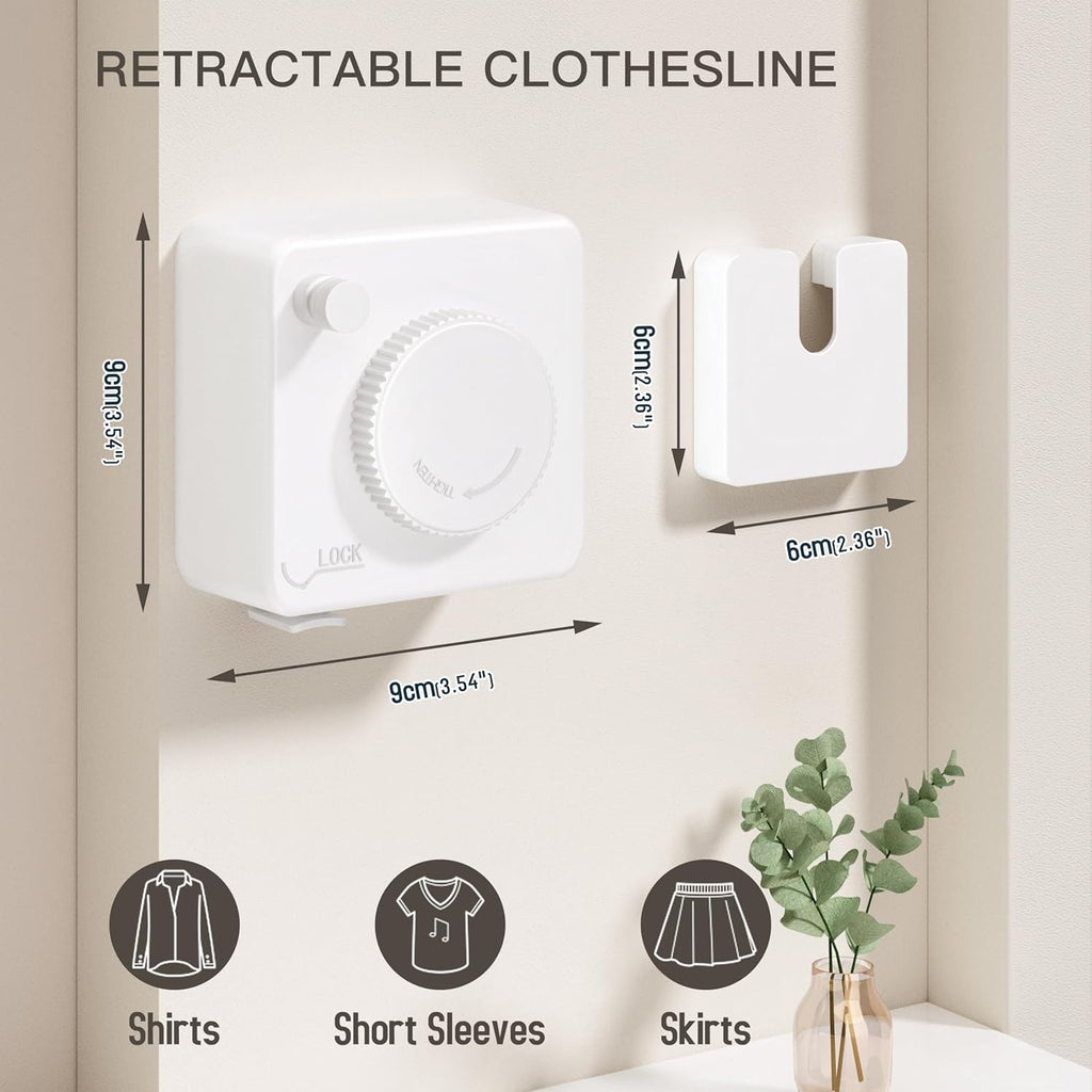 Retractable Clothesline Indoor Outdoor,Clothes Line Retracting Indoor, Retractable Clothes Line Wall Mounted Drying Rack Clothing Line, Laundry Line with Stainless Steel Line-15.1 Feets(White)