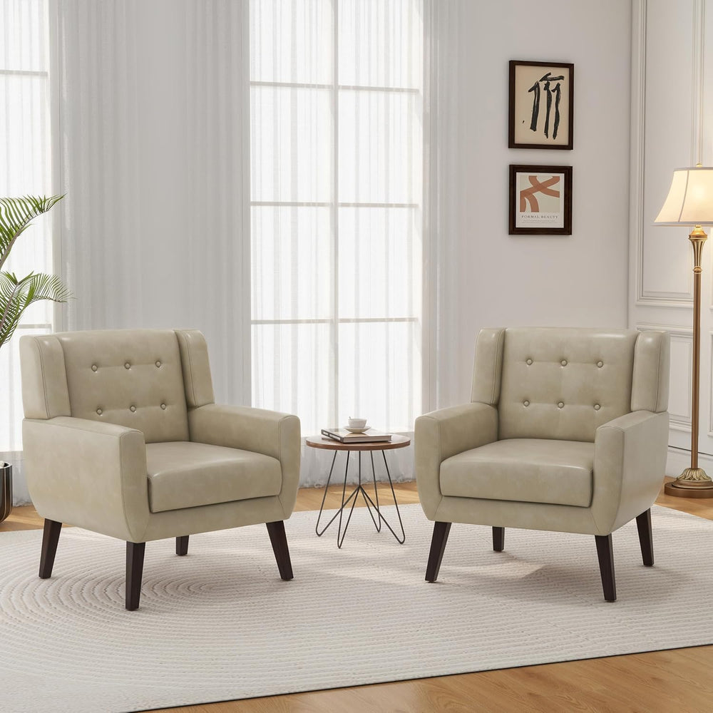 Accent Chair Set of 1, Mid-Century Modern PU Leather Chairs with Arms for Liv...