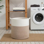 Laundry Basket, 100L Large Laundry Hamper, Tall Woven Rope Storage Basket for Blanket Toys Pillows Towels, Baby Nursery Hamper Bin for Living Room, Bedroom (Brown & White)