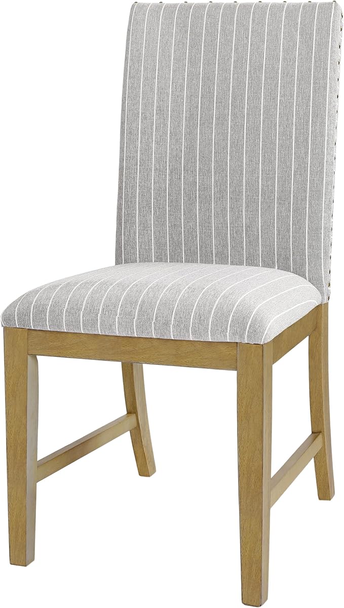 HomePop Upholstered Wood Apron Dining Chair - Light Gray Stripe (Set of 2)