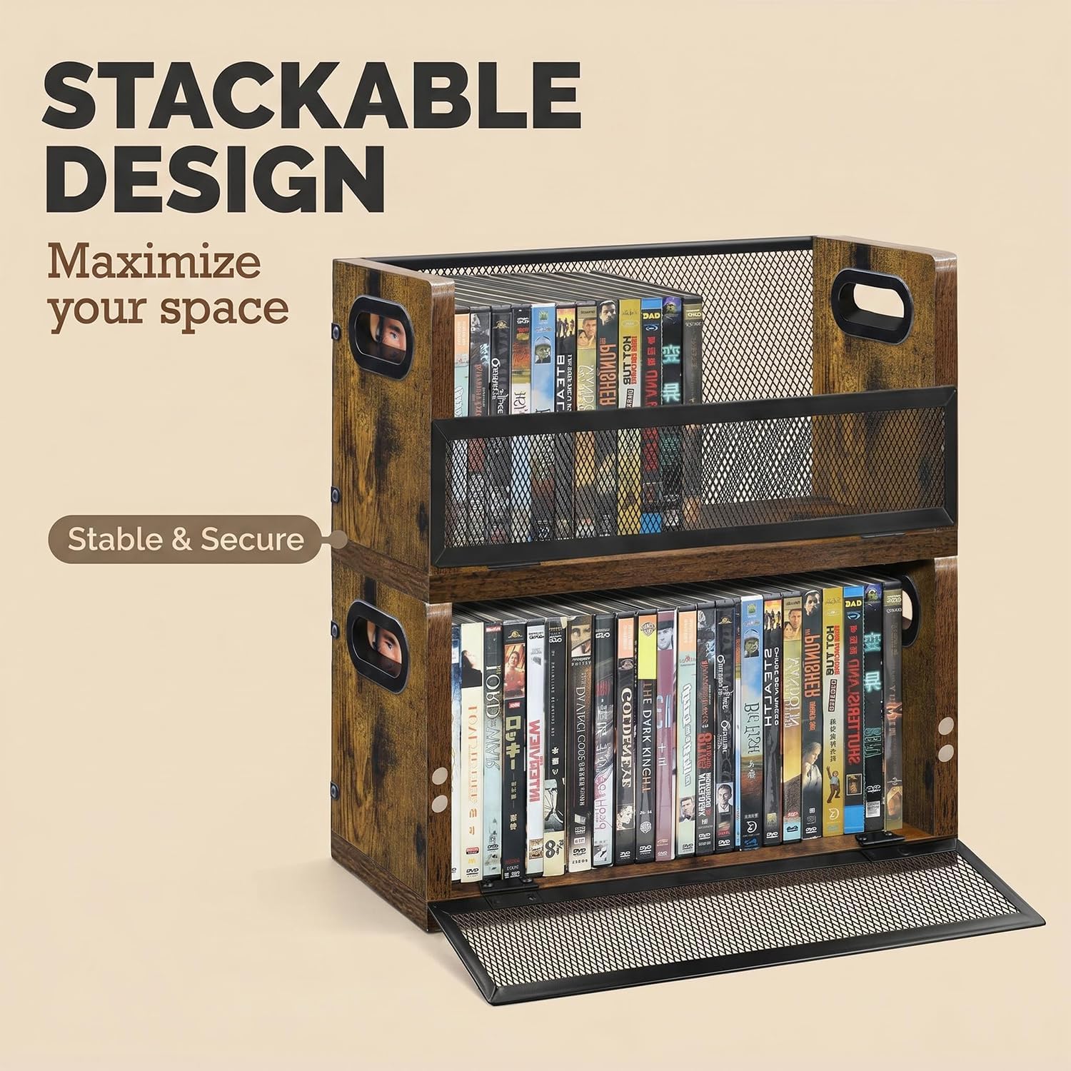 DVD Bluray Storage Rack 3-Pack with Handles, Holds 28 DVD or 32 Blu-ray Cases per Rack | Portable DVD Case Holder for Desktop, Closet, Video Games, Books & Movies