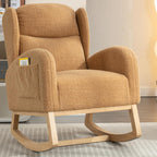 Khaki Teddy Fabric Rocking Chair with Solid Wood Legs