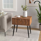 COSIEST End Tables Set of 2, Mid Century Modern Nightstands, Wood Bedside Tables, Accent End Tables with One Storage Drawer for Living Room, Bedroom (Brown, Circle Pattern)
