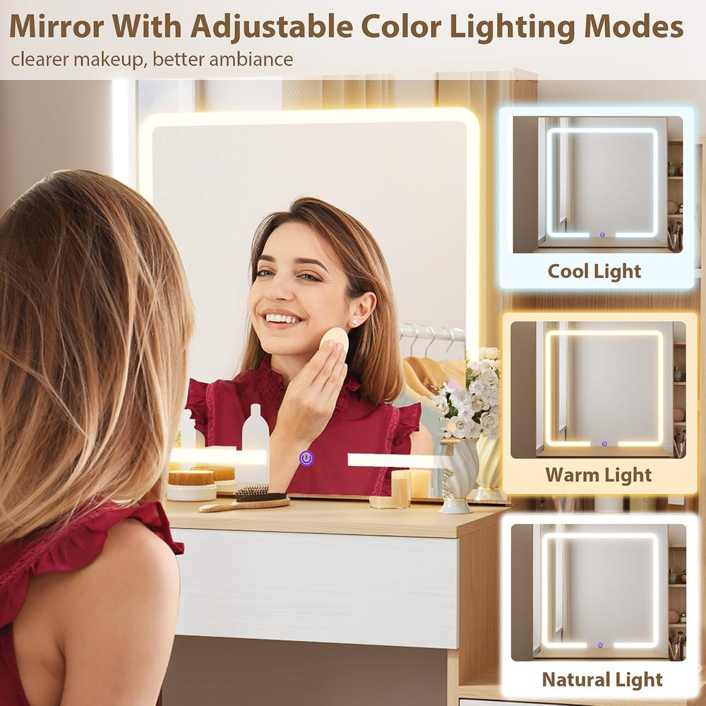 GarveeHome Makeup Vanity Desk with Sliding Mirror, Vanity Dressing Table with...