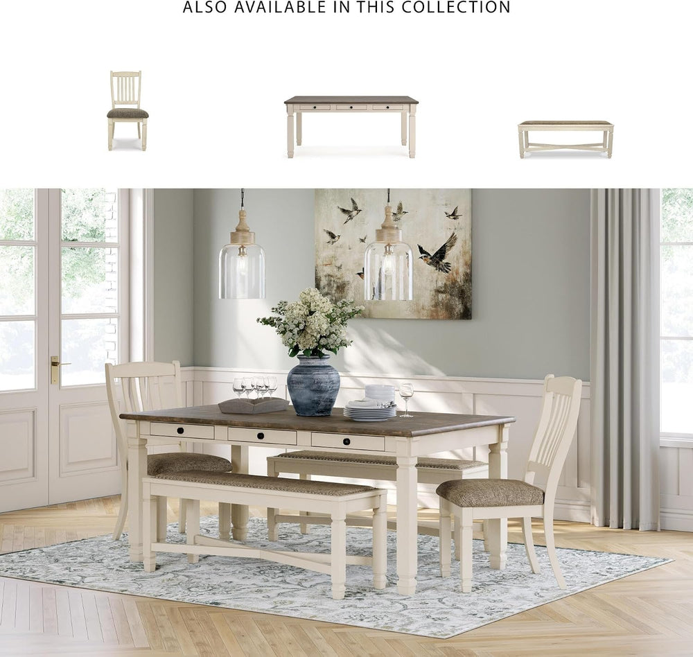 Signature Design by Ashley Bolanburg Upholstered Dining Bench, 50", Whit...