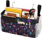 Neon-colored Mushrooms Stars Dots Bedside Caddy for Dorm Bed Bedside Hanging Caddy Bag Iron Frame Storage Organizer Pocket for Bunk Home College Hospital Beds 2 Hooks