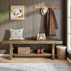 Solid Wood Storage Bench, Farmhouse Entryway Bench, Long Indoor Dining Seat for Hallway, Bedroom, Living Room, Dining Room, Easy Assembly, Dark Brown