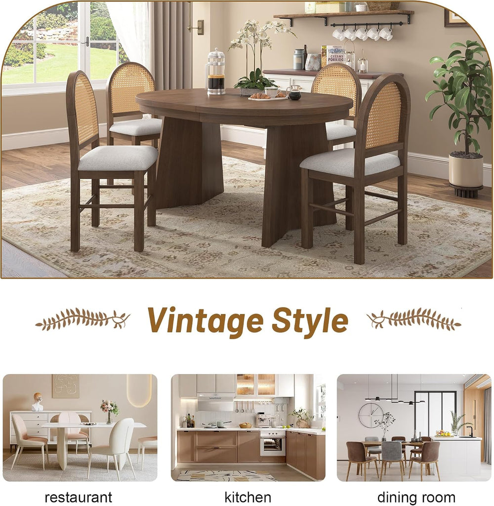 Harper & Bright Designs 5-Piece Extendable Round Dining Table Set for 4, ...