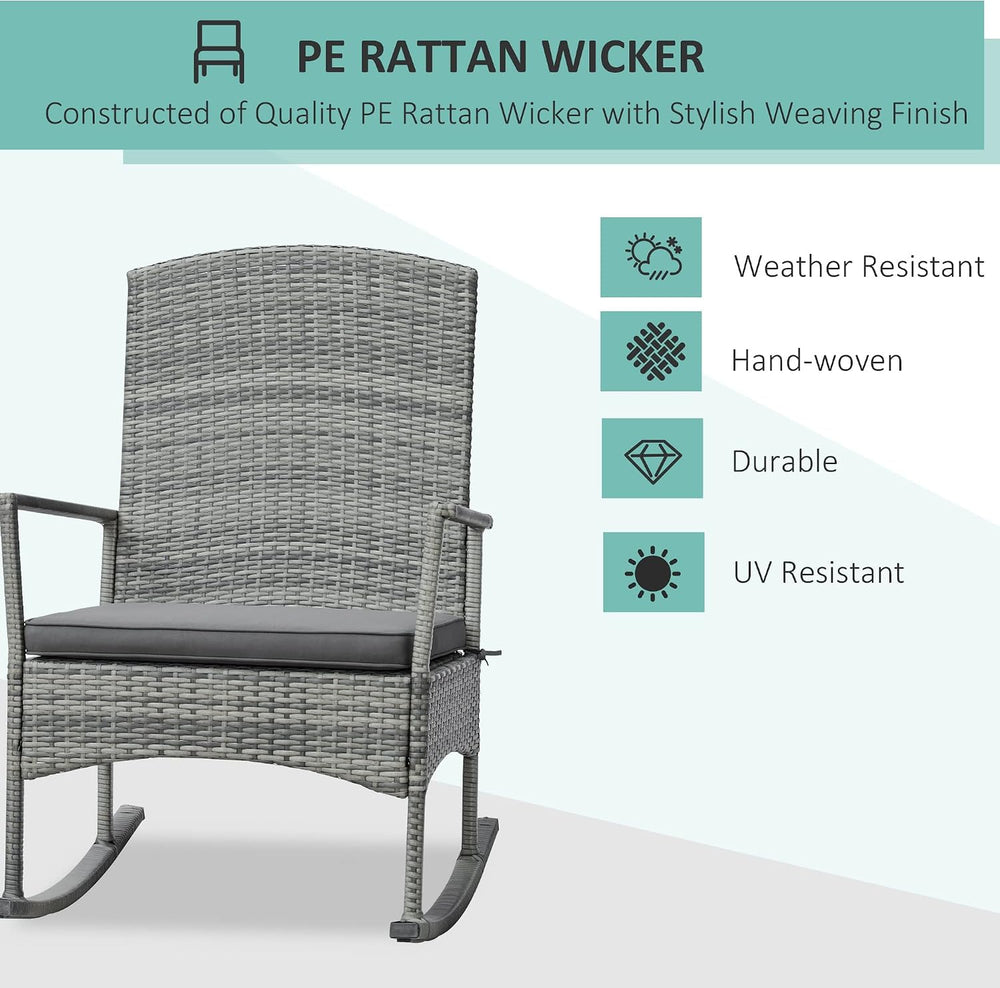 Outsunny 3 Piece Patio Rocking Chair Set, 2 PE Wicker Rocking Chairs, Cushion...