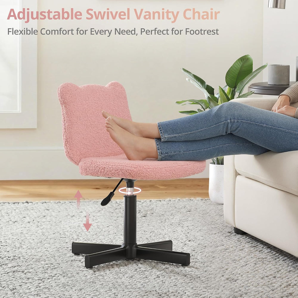 LUE BONA Adjustable Vanity Stool Chair with Girly Bear Ear Wide Back, 360° Sw...