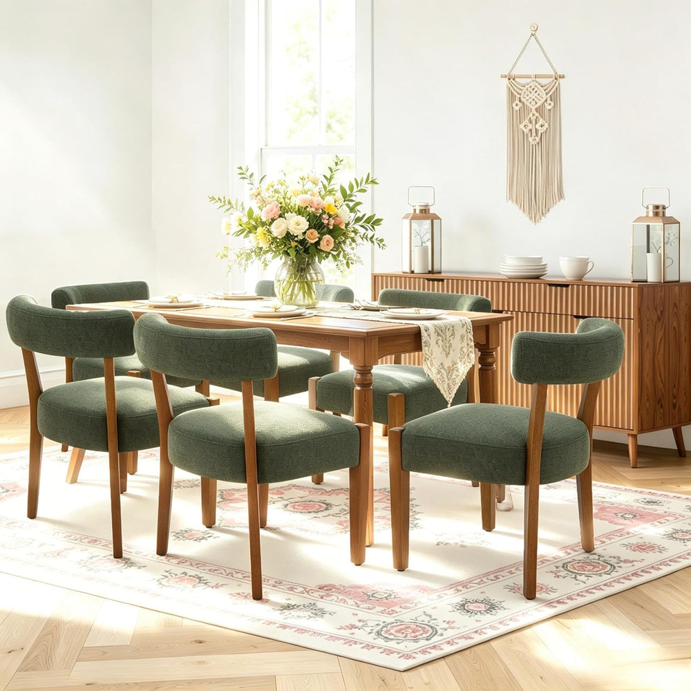 RNKSFX Upholstered Green Dining Chairs Set of 6, Walnut Wooden Kitchen & ...