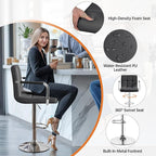 Yaheetech Bar Stools Set of 2, Adjustable PU Leather Swivel Barstools, Modern Counter Stools with Back and Footrest, Counter Height Barstools for Bar, Kitchen, Dining Room, Grey