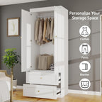 Armoire Wardrobe Closet with Drawers: 74" White Wardrobe Closet with 6 Doors, Large Armoire with 6 Drawers, Hanging Rod, Wood Closets for Bedroom