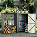 2 in 1 Metal Outdoor Storage Shed with Firewood Rack, 8×4 FT Lockable Waterproof Garden Tool Shed with Shelves, Open & Enclosed Dual-Storage Backyard Patio Shed with Sloped Roof (No Floor)