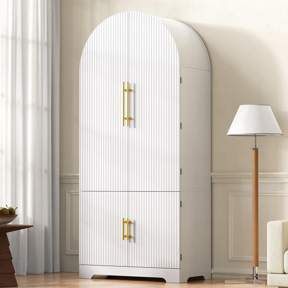 72" Tall Arched Kitchen Pantry Cabinet, Fluted Freestanding Storage Cupb...