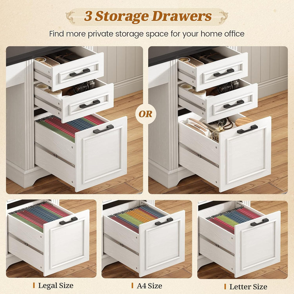SEDETA Farmhouse Computer Desk with Hutch and 3 Drawers, 47.2" Executive...