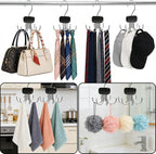 Belt Hanger for Closet, 3 Pack Belt Organizer for Closet Space Saving & Storage, 360° Rotatable & Foldable Hooks, Large Capacity Holder Rack for Tie, Tank Top, Bra, Purse, Hat (Black)